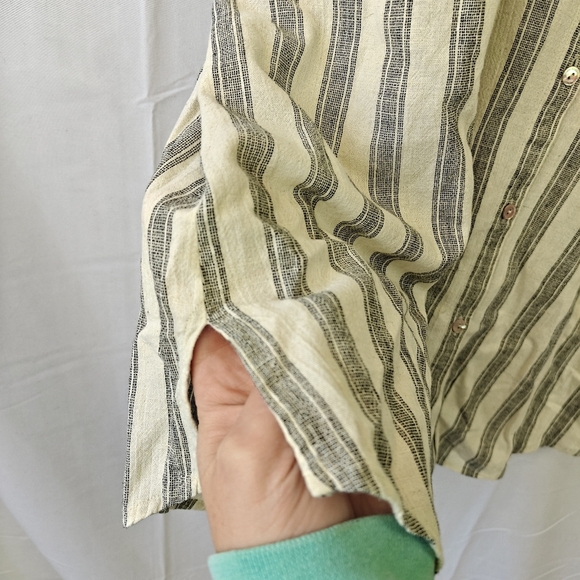 $278 EILEEN FISHER Mandarin Collar Stripe Cotton Linen Blend Button Up Dress XL - Picture 8 of 10